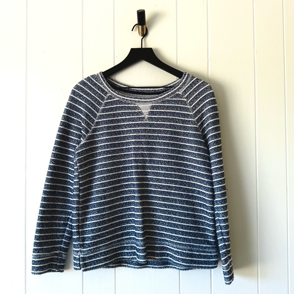 Lou & Grey Blue Stripe French Terry Crewneck Cotton Pull Over